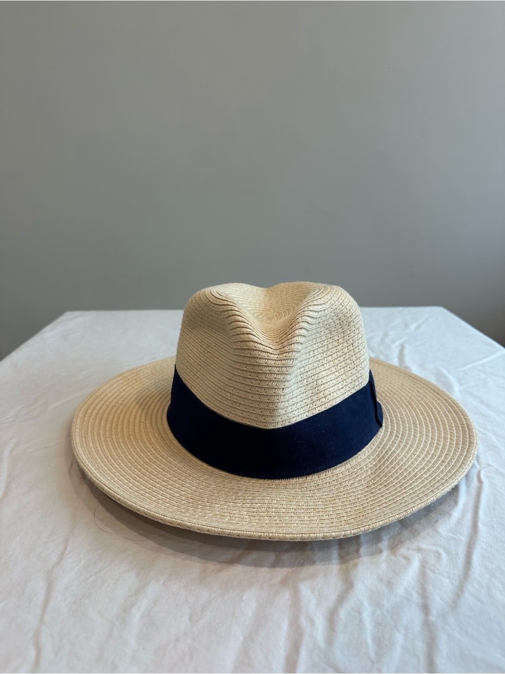 Woven Straw Fedora Hat with Black Band - Women